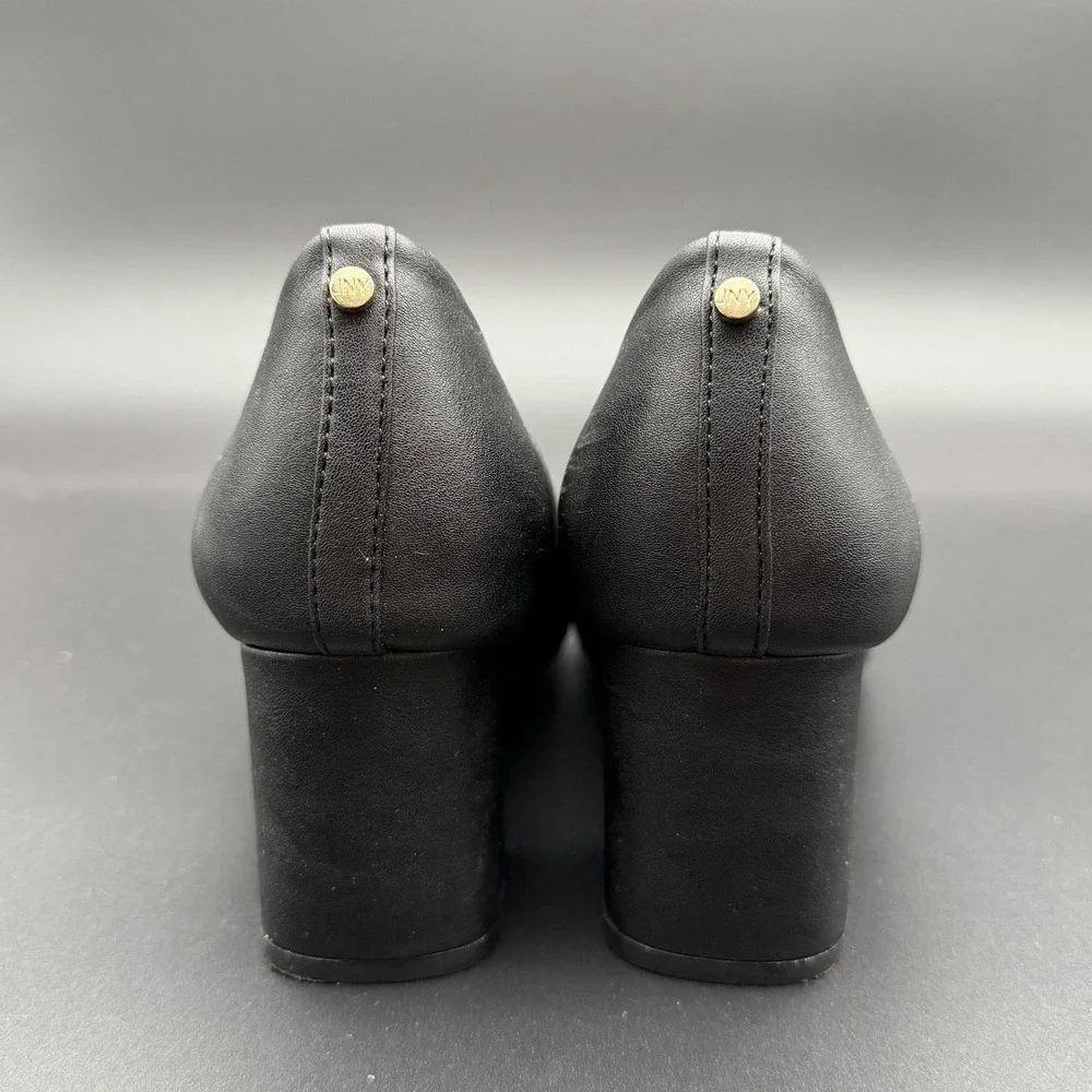 Jones New York Women's Chunky Block Heels Black Gold Metal Heel Accent Size‎ 8.5